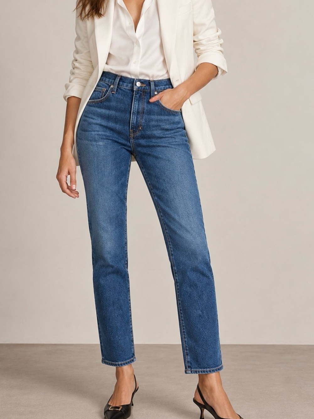 Veronica Beard Ryleigh High Rise Slim Straight Jeans Bright Blue 23